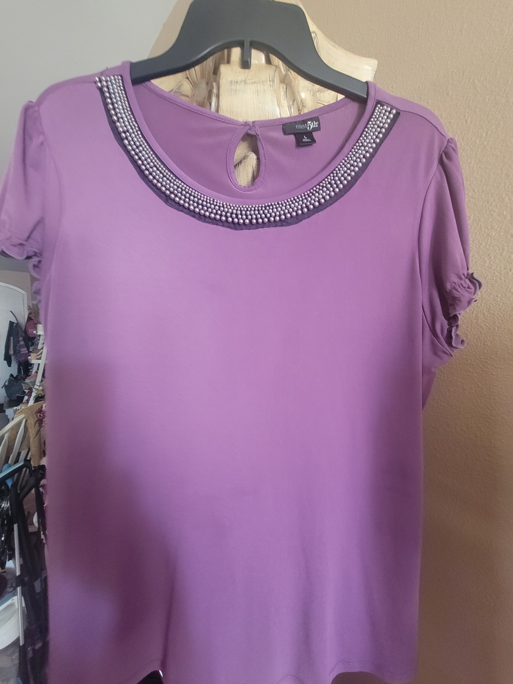 East 5th Lilac Short Sleeve Top with Beaded Neckline